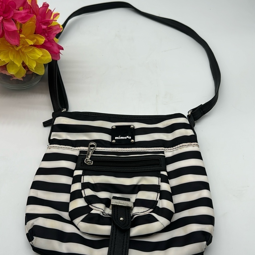 Mimosa Black White Striped Crossbody Bag MCB6066E